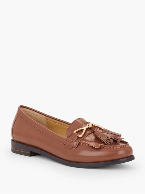 Talbots Shoes - Talbots Cognac Leather Tassel Loafer with Gold Accent in Size 7M